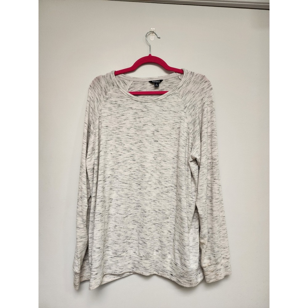 Buffalo David Bitton Womens XL Grey Space Dye‎ Raglan Long Sleeve Pullover Top